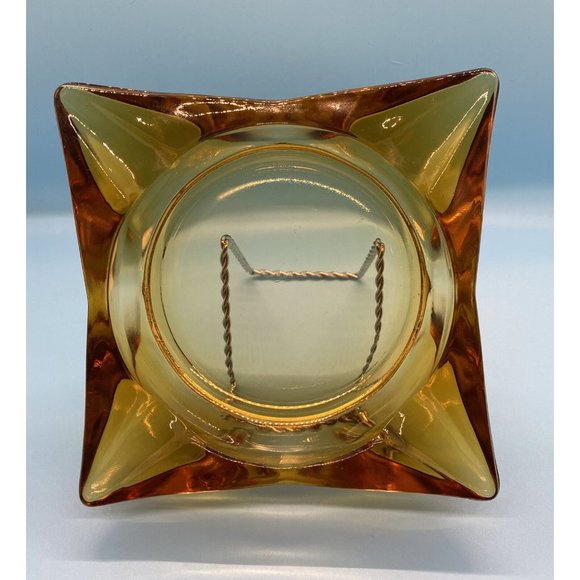 VINTAGE ASHTRAY 5.5” SQUARE AMBER GLASS MAD MEN MANCAVE MCM - Picture 1 of 6